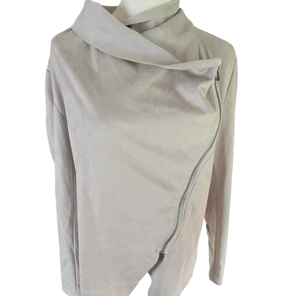 Vigoss Grey Faux Suede Asymmetrical Zip Draped Moto Jacket Large NWT